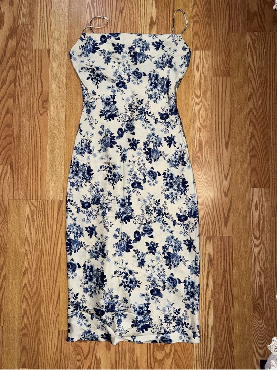 Windsor Dresses & Skirts - Windsor Cream Midi Dress with Blue Floral Print